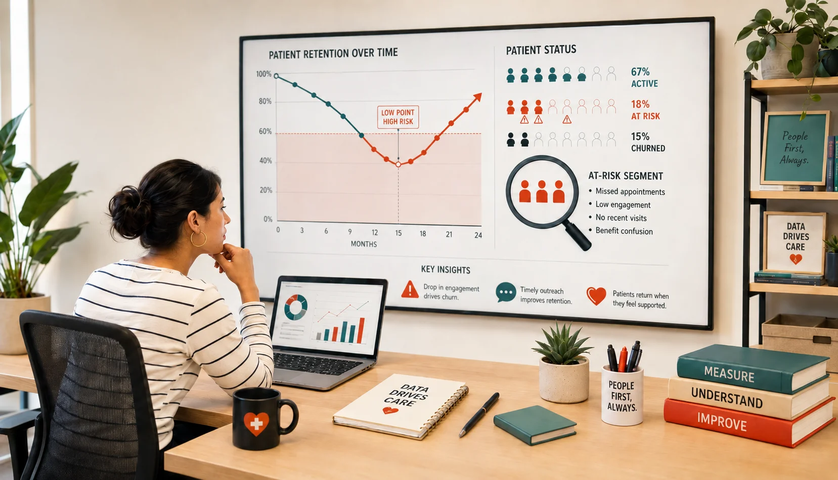 Healthcare analytics dashboard tracking long-term patient loyalty